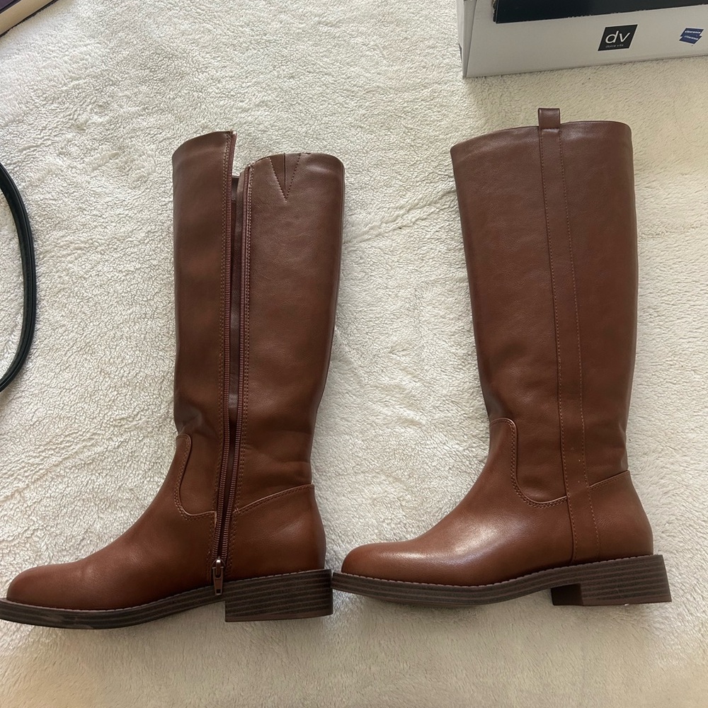 Brown Leather Knee-High Boots